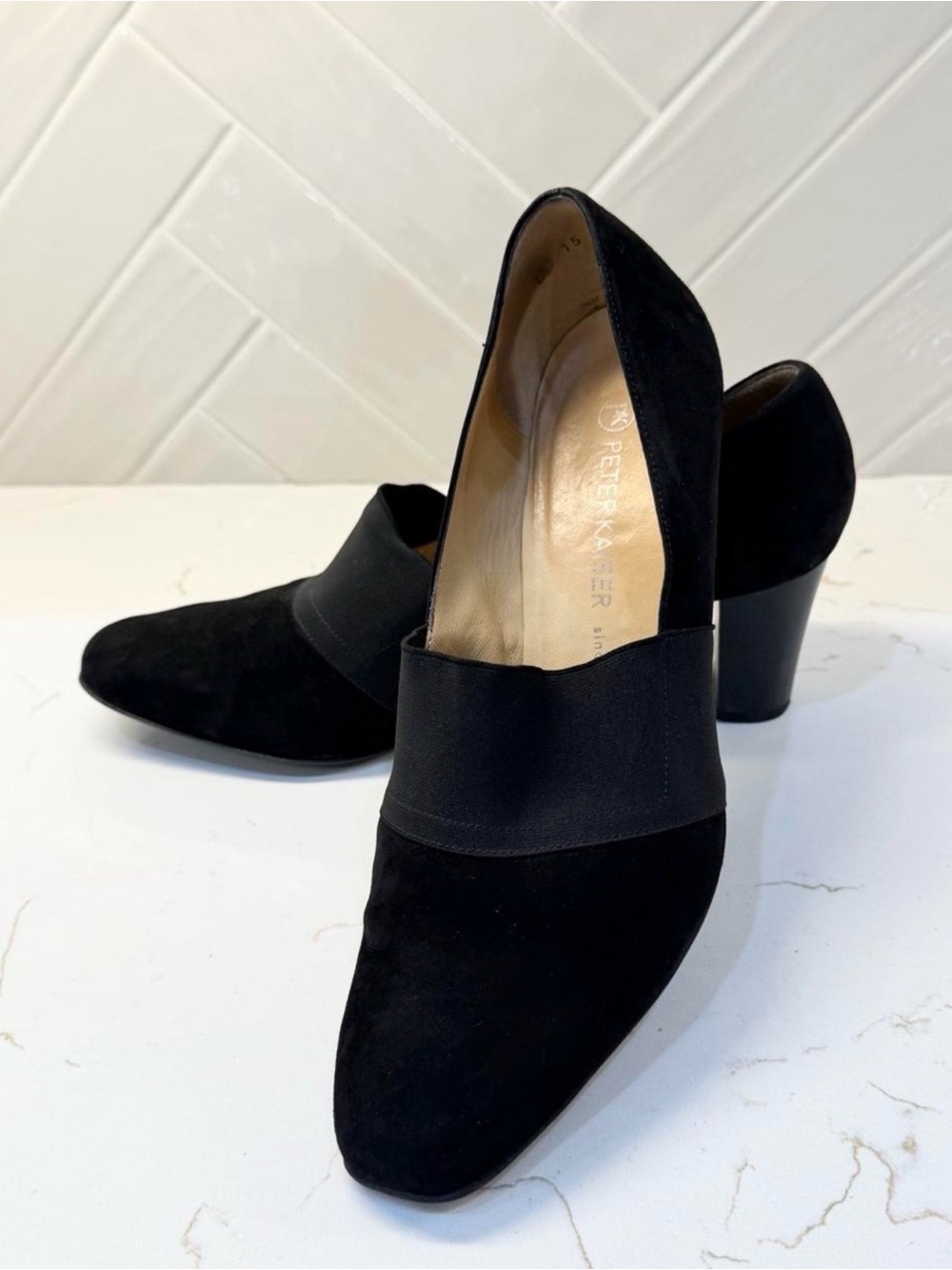 Peter Kaiser Block Heel Black Suede Pumps Tuscan Mom
